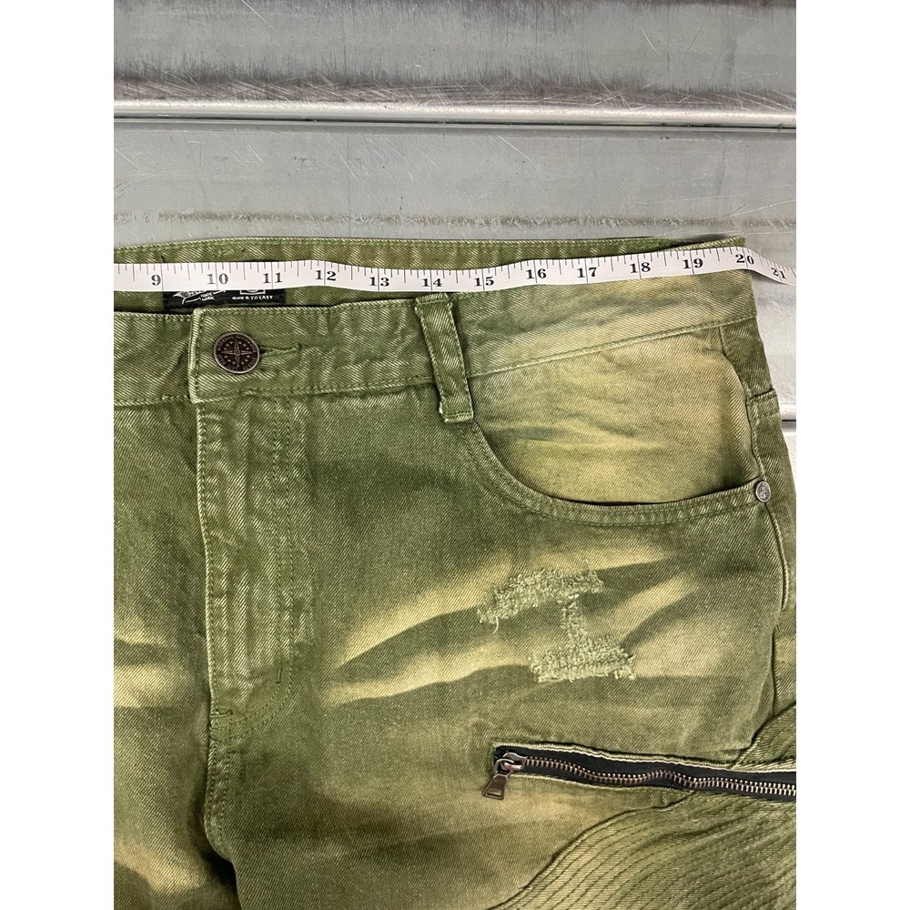 Square Zero Slim Straight Jeans Mens 40x33 Green Denim Faded Distressed Moto - Picture 8 of 16